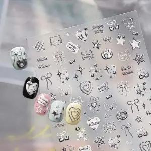 네일아트 키치한 무드 크롬 메탈 하트 별 엠보스티커