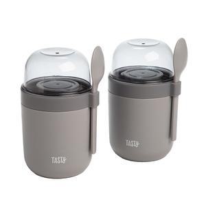 TASTY 여행용 스낵 스푼 간식 BPA 2팩 분할 프리 견과류 등에 그래놀라 포함 요거트 적합 휴대용 그레이 시리얼