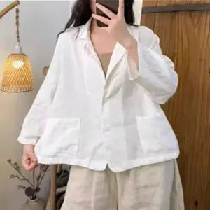 여사친 빈티지 캐주얼 봄 상의 솔리드 코트 재킷 투버튼 정장 이중사 긴팔 BE1