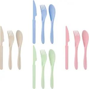 나이프 스푼과 포크 세트 밀짚 식기 재사용 가능한 4인용 파티 여행 직장 피크닉 캠핑 또는 일상용 그린
