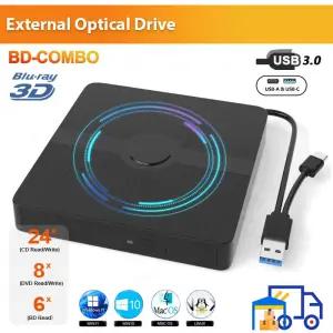 CD롬 플레이어 USB 30 외장 블루레이 드 휴대용 3D BD-콤보 CD DVD 버너 리더 노트북 PC 윈도우 1110 맥용