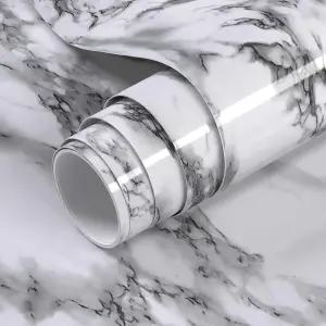 흑백 대리석 접촉 용지 15.7 x 78.7 인치 필 앤 스틱 벽지 비닐 셀프 탈착식 방수 조리대 캐비닛 선반