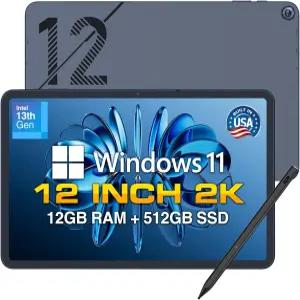 Fusion5 2026 버전 12 2K 디스플레이 윈도우 11 태블릿 PC 스타일러스 펜 - 미국에서 내장 12GB DDR5 RAM