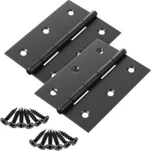 2.5인치 스테인리스 도어 힌지 2개 스틸 접이식 버트 12개 윈도우 나무 상자용 나사 포함 블랙