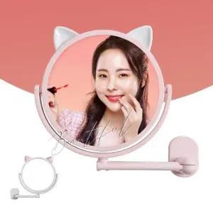 (색상 핑크)360도 회전 흡착 욕실 메이크업 고양이 거울 벽거울 화장대 벽걸이 인테리어 소품 부착