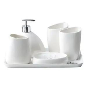 ( )세미락 욕실 도자기 디스펜서 5종 세트 형 욕실디 세면대 소품 인테리어 비누 홀더