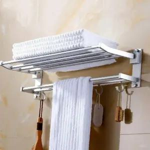 ( )알루미늄 접이식 욕실 타월 선반 다용도 수건걸이 5구 후크 포함