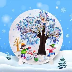 만들기 ELH454O8 겨울 눈꽃 나무 입체 원형 액자