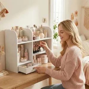 (색상 단일상품)책상 화장대 화장품 욕실 거실 주방 수납 정리함 선반