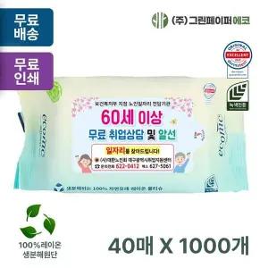 에코닉 VHW797H3 그린 40매 40gsm 휴대용 물티슈 판촉 홍보 전도용 1000개