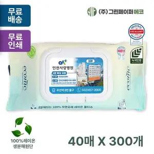 에코닉 JJO084C1 그린 40매 40gsm 화이트캡 휴대용 물티슈 판촉 홍보 전도용 300개