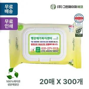에코닉 JFR627C8 그린 20매 40gsm 화이트캡 휴대용 물티슈 판촉 홍보 전도용 300개