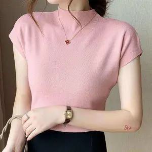 베이직 체형커버 캡소매 니트 반목 반팔qrs786