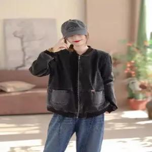 루타꽁몰 여친 봄 캐주얼 데님 검정 야구 잠바 코트 넥 칼라 상의 HO1