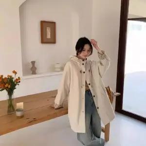 루타꽁몰 여친 하프 봄 야구 잠바 후드 트렌치코트 스트라이프 소매 솔리드 코트 HO1