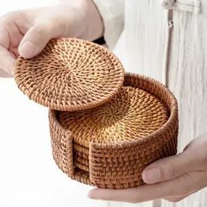 예쁜까페 라탄 컵받침6개와홀더세트 컵받침 컵받침세트 라탄컵받침