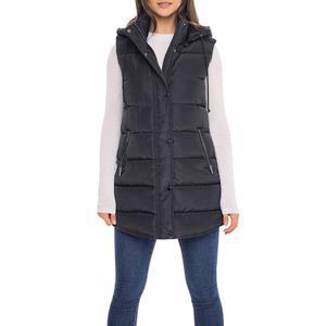 세비 S E B 여성용 롱 퍼퍼 조끼 가을과 겨울용 퀼트 인조 다운 충전 후드