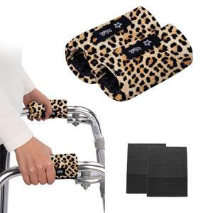 접이식 휠체어 롤레이터 목발 손잡이 패드 2팩 레오파드를 위한 유니버설 워커 핸드 그립 패딩 커버 미끄럼 방지 쿠션