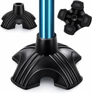 슈퍼기어 지팡이 팁 헤비 듀티 - 보행 지팡이용 자립형 논슬립 고무 쿼드 베이스 스틱 오프셋 포드 또는 삼각대용 안정적인 4가지 교체 풋 패드
