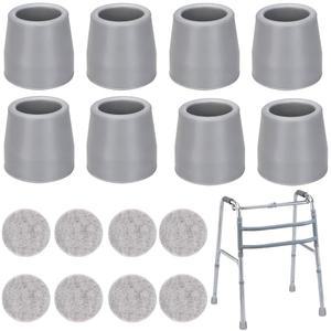 덱스포니 16Pcs 워커 팁 세트 헤비 듀티, 회색 지팡이 8개, 1인치 및 8개의 패드, 미끄럼 방지 팁, 고무 교체, 나무 목발 액세서리 걷기
