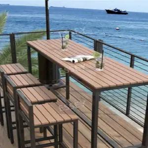 야외 난간 인테리어 세트 커피 바 테이블 테이블세트 원목 카페 의자 긴테이블