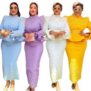 럭셔리 여성의 우아한 드레스 정장 메쉬 패브릭 터키 라인 석 아프리카