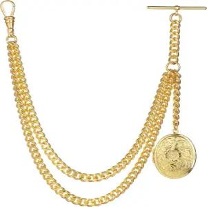 영국 골드 컬러 싱글 앨버트 포켓 시계 체인과 로켓 펜던트로 제작된 핸드메이드