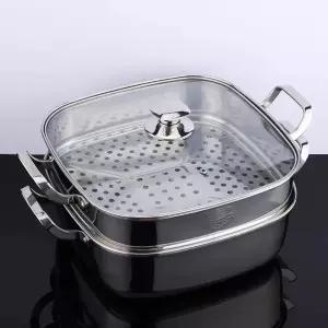 스텐 사각 찜기 2단 대게 킹크랩 생선 만두 멀티 가정용 다용도