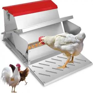 25파운드 자동 닭고기 공급기-금속 트레드 가금류 튼튼한 아연 도금 강철 빌드와 오리 닭 꿩 야외용 방풍