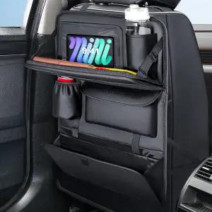 커버라도 뒷좌석 카 정리함 터치스크린 태블릿 홀더가 있는 나파 가죽 카시트 접이식 푸드 트레이 킥 매트