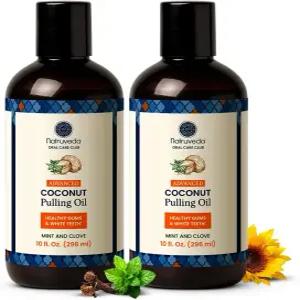나트루베다 코코넛 오일 풀링 구강청결제 - 20온스 2팩 엑스트라 버진 민트 프레시 치아용 천연 치아 미백