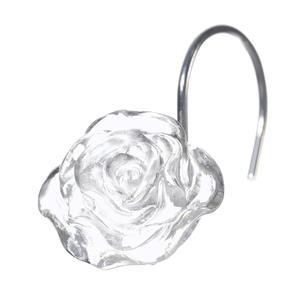 투명한 꽃 샤워 커튼 후크: 장미 잎 식물 겨울 테마 커튼용 얼음 질감 크리스탈 글리터 장식 후크 - 욕실 장식용 귀여운 녹슬지 않는 스테인리스 스틸 행거