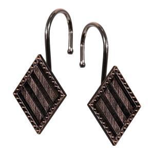 청동 장식 샤워 커튼 후크: 방청 금속 기하학적 다이아몬드 모양의 링 - 로드용 소박한 빈티지 앤티크 후크 행거 12개 세트