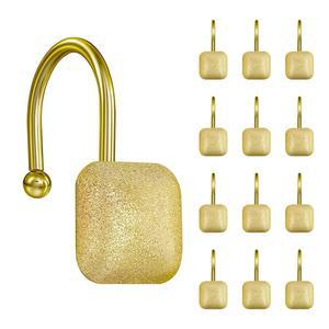 선라이트 골드 샤워 커튼 후크, 욕실용 스퀘어 메탈 홈 장식 링, 모던 행거 욕실 액세서리, 12개 세트