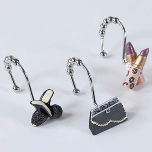 베스트리페스 샤워 커튼 후크 링, 욕실 샤워봉 커튼용 스테인리스 스틸 장식 12개 세트(하이힐, 핸드백, 립스틱)