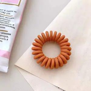 오렌지 파스텔 전화선 스프링 헤어끈 무광