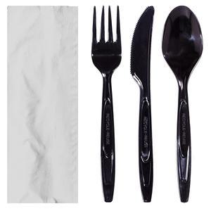 50개의 무거운 일회용 플라스틱 식기 세트 | 패킷 - 나이프 포크 스푼 냅킨 재활용 플라스틱으로 만들어졌으며 100% 가능하고 적으로 은식기, 식기류 사용 가능