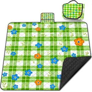 초대형 피크닉 담요 방수 80인치 x 접이식 세탁기 비치 6-8세 야외 실내 크롤링 파크 캠핑 하이킹 가족