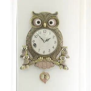 데일리데코 엔틱 도토리 부엉이 초무소음 추 벽시계