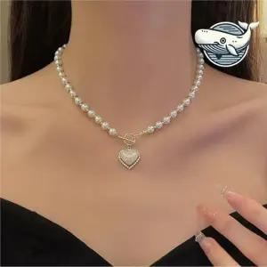 여성용 비즈와 진주 하트 팬던트 목걸이 진주목걸이 하트목걸이 하트진주목걸이