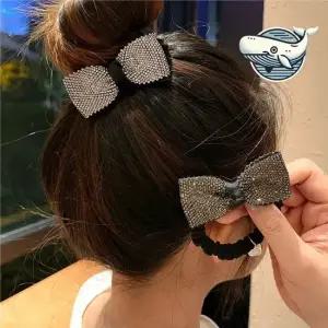 여성 반짝이 리본 헤어 끈 2개 스타일리쉬 곱창머리끈 똥머리 리본머리끈 머리고무줄