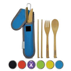 케이스 세트 포크, 나이프, 숟가락, 젓가락, 빨대, 빨대 청소 브러시, 여행용 파우치 및 카라비너가 포함된 여행 도구, 일상적인 사용에 탁월합니다! (1세트) 스카이 블루
