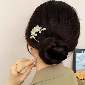 [콩심팥심]진주 비녀 U자형 편한 자개꽃