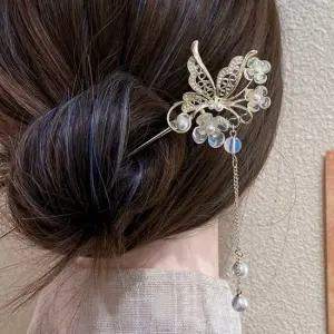 예쁜 꽃 나비 진주 방울 포인트 올림머리 일자비녀 일자비녀 비녀 머리비녀 헤어비녀