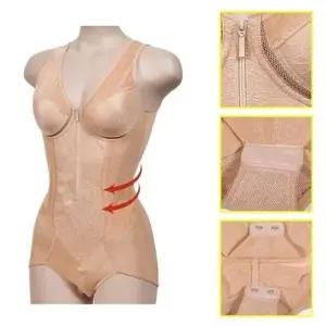 보정속옷 와이어 몰드 B컵 지퍼 올인원 - 베이지 바디쉐이퍼