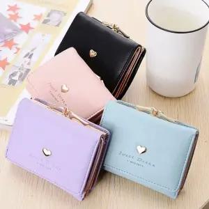 여성 캐주얼 심플 하트 동전 수납 반지갑 동전지갑 버스카드 가죽카드지갑