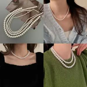 4 6 8 10mm 진주목걸이 레이어드 진주 비즈 목걸이 여자목걸이 초커목걸이 진주 학생목걸이