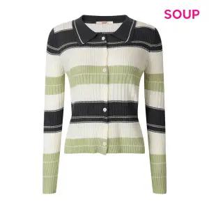 [롯데백화점]SOUP 스트라이프 컬러 배색 카라 니트 가디건 S64GD02