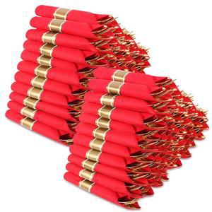 400개의 PCS 프리 롤 식기 세트, 레드 냅킨으로 감싼 프리미엄 골드 플라스틱 포크 100개, 나이프 숟가락 냅킨 100개로 구성된 일회용 고급 결혼식, 파티, 저녁 식사를