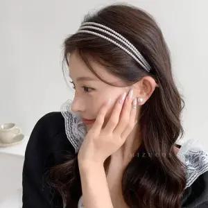 세줄 진주 머리띠 슬림 귀안아픈 헤어 밴드 웨딩 촬영 여성머리띠 진주머리띠 웨딩머리띠